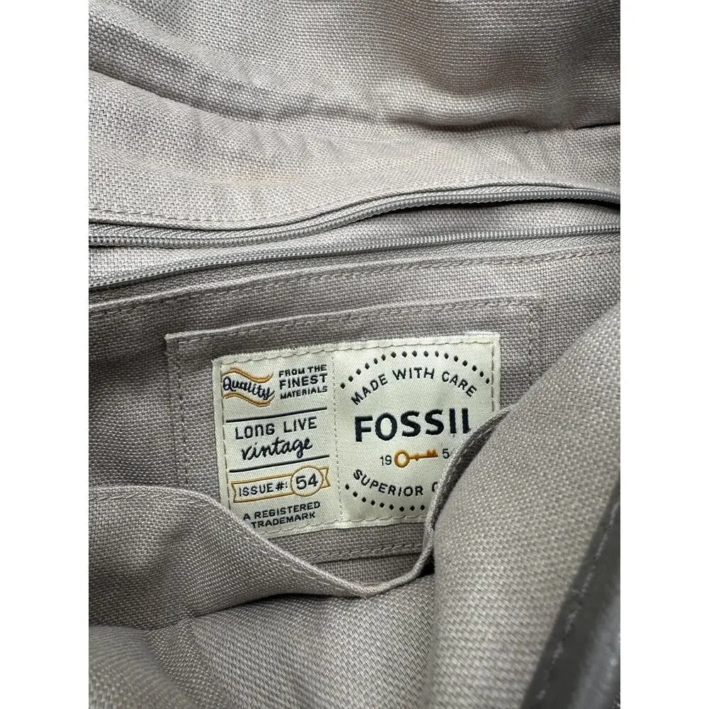 Fossil Vintage Issue 54 Gray Messenger Leather Bag Satchel Buckle Career